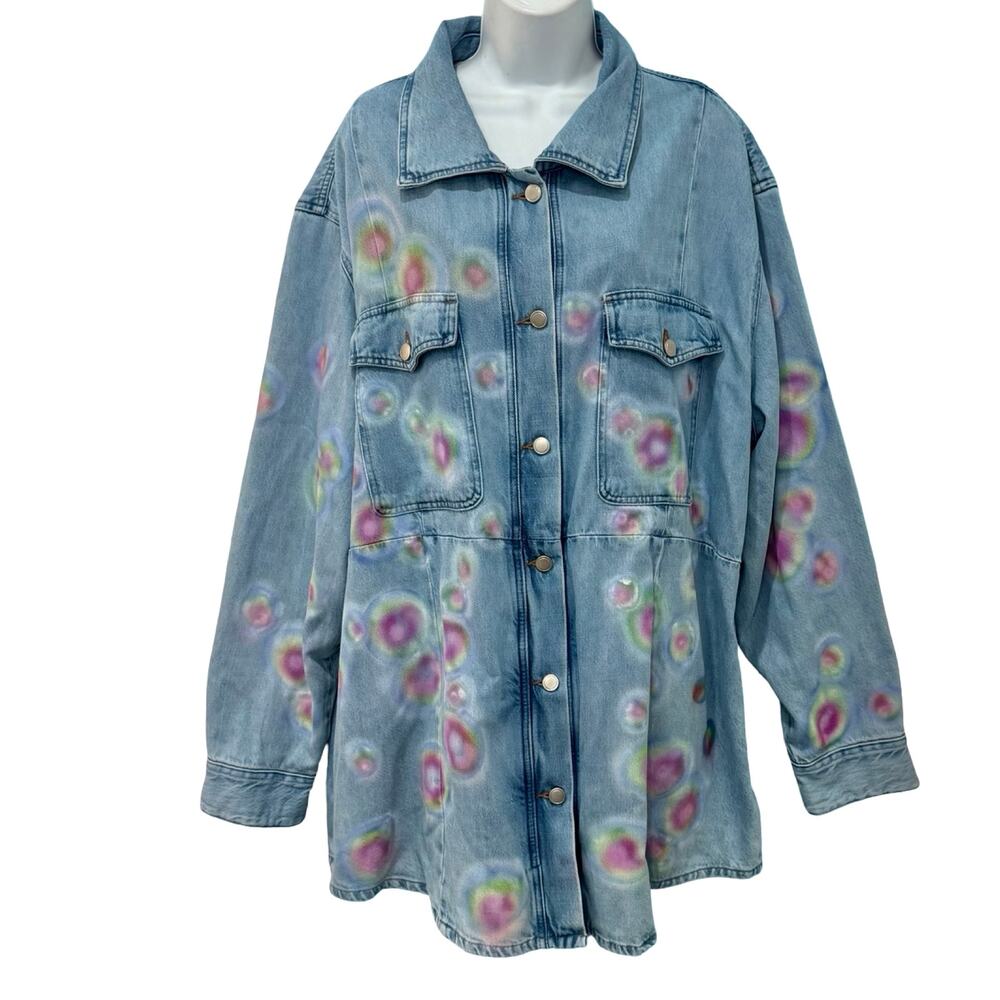 Good American Custom Rainbow Blue Denim Redesign Shacket Jacket size 5 / XXL - Picture 2 of 11